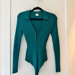 Abercrombie Teal Ribbed Long Sleeve Bodysuit